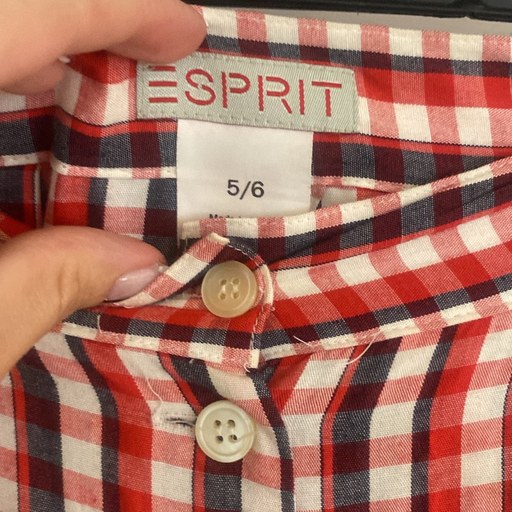 Vintage 90s Esprit button down midi skirt gingham plaid print - Picture 4 of 5